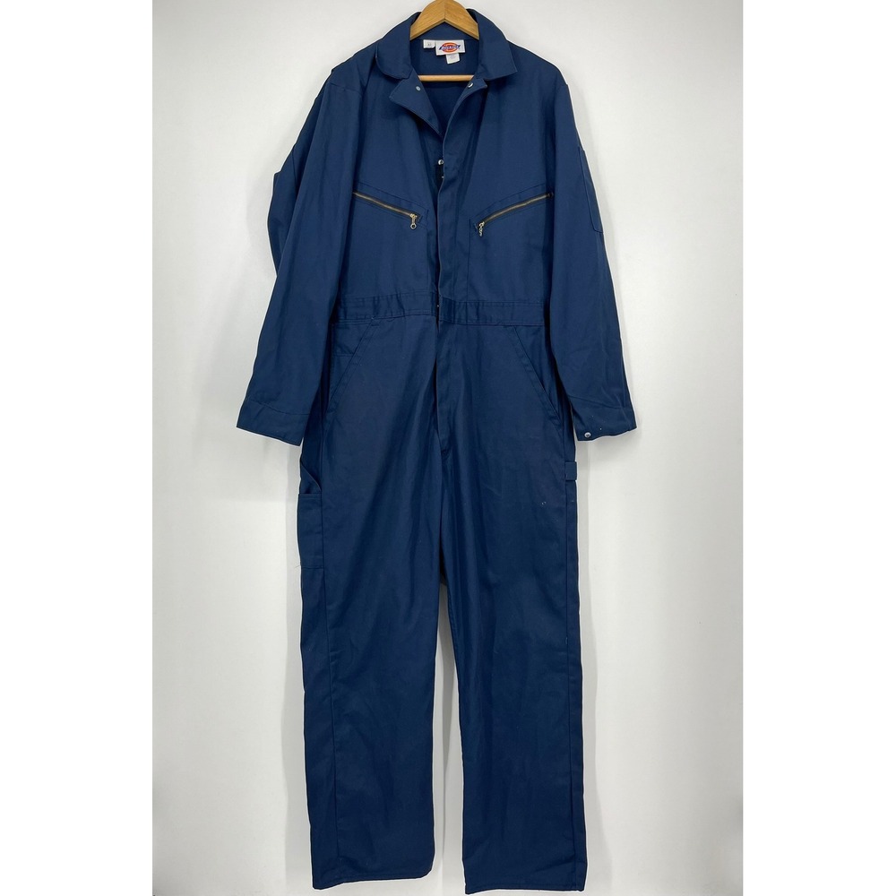 Dickies Mens Navy Blue Long Sleeve Zip Front Workwear Coveralls Size 42 Long